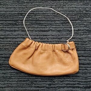 Pollini Brown Gathered Leather Clutch with Detachable Chain